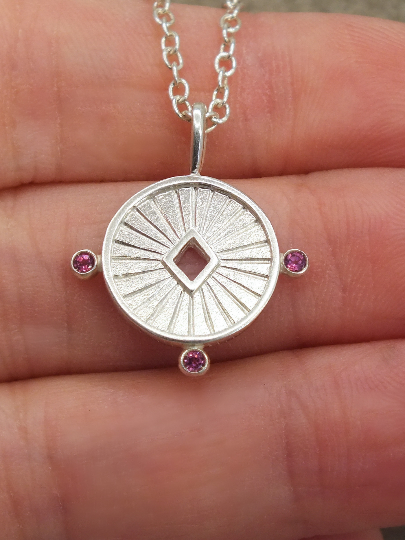 Aurora Necklace in Sterling Silver with Rhodolite