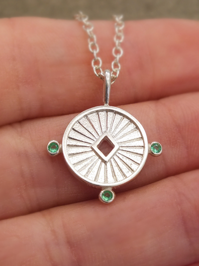 Aurora Necklace in Sterling Silver with Emerald